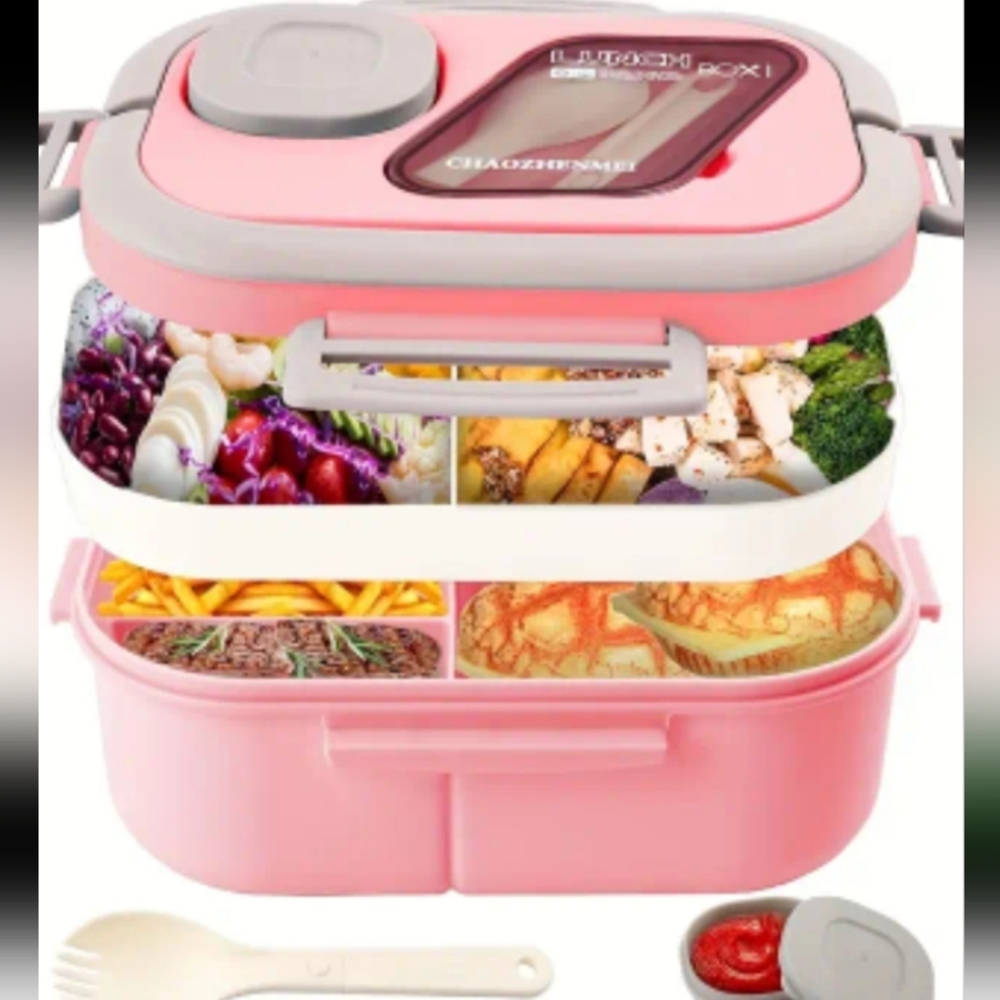Pink Bento Lunch Box with Utensils